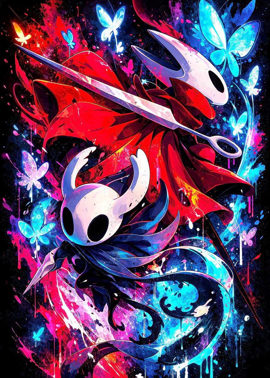 Hollow Knight Hornet and Knight metal poster artwork